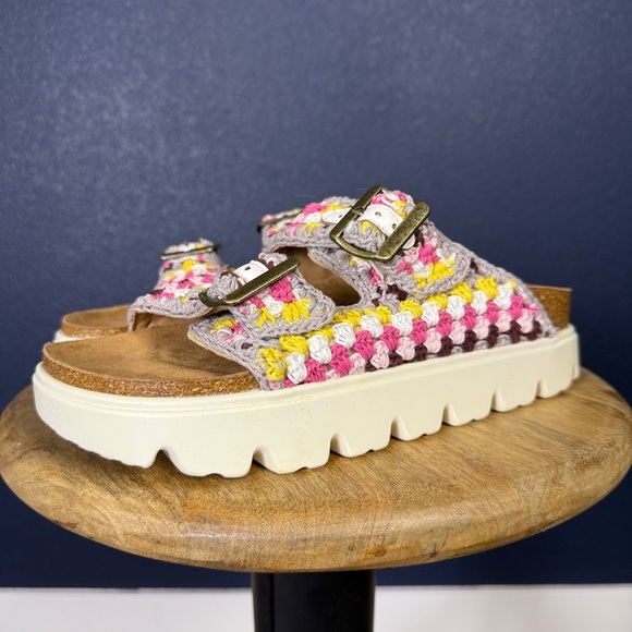 Corkys "Rumor Has It" Crochet Slide Sandals, Pink & Yellow, Size 10 - Picture 1 of 9